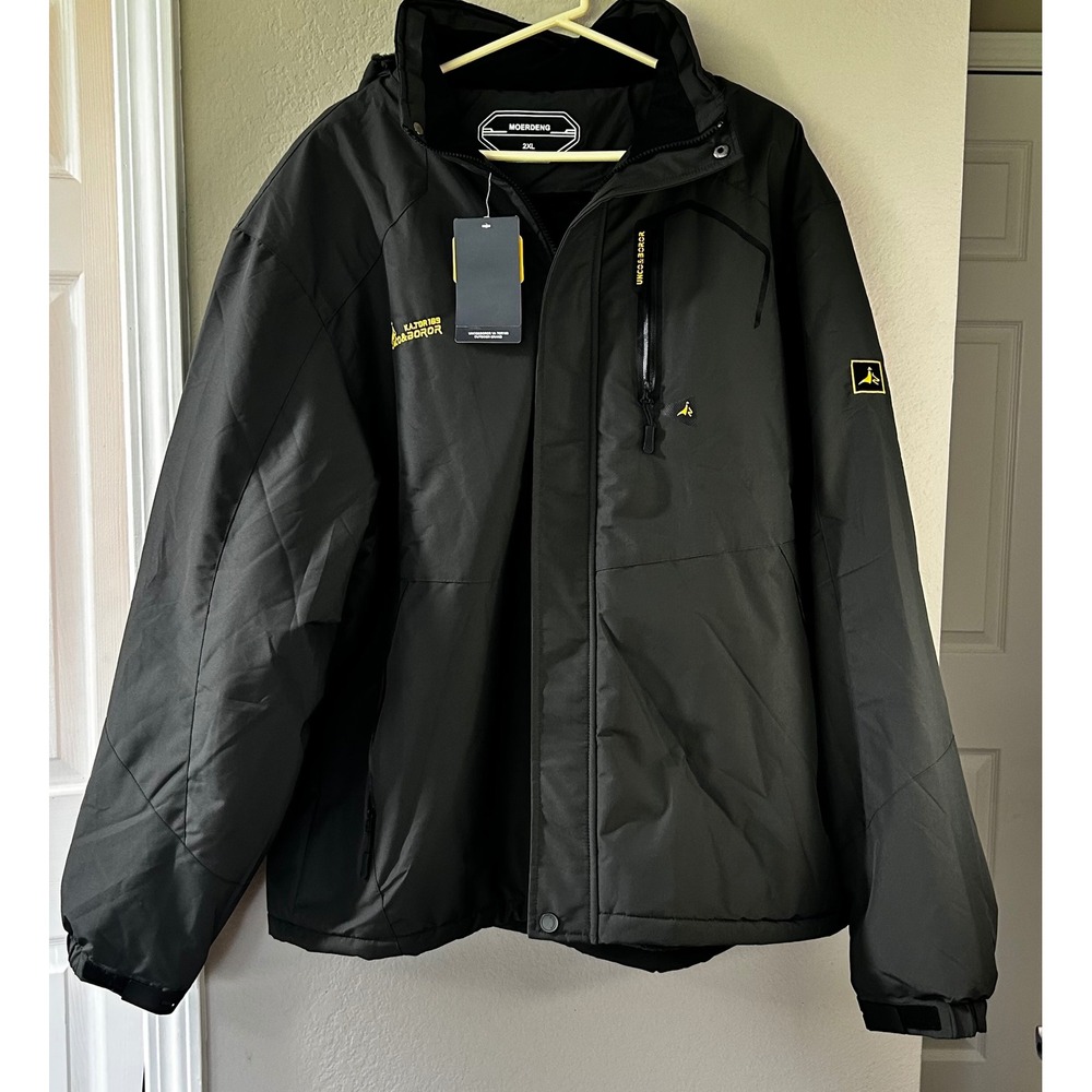 Moerdeng Mens Waterproof Mountain Ski Jacket Black Fleece Lined Parka 2XL NWT